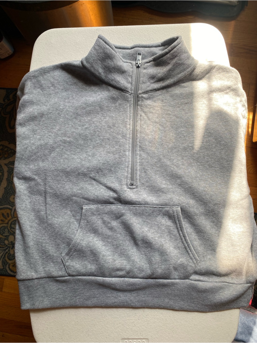 Heather Gray Quarter Zip-Up Cropped Hoodie Sweatshirt